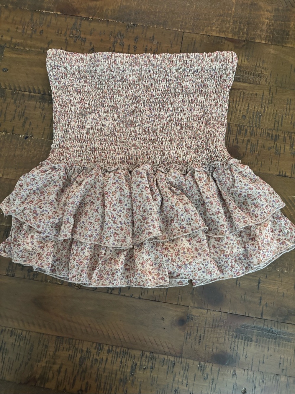 MARBLE Large Smocked Floral Tiered Ruffle Mini short- Cream & Pink
